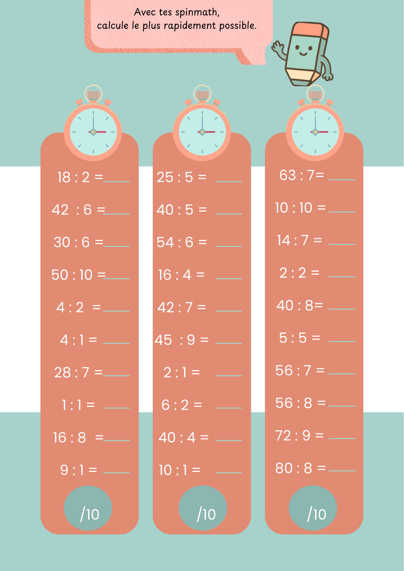 Lot de 4 SpinMath multiplications et divisions + lot de 4 fiches prêtes à l'emploi